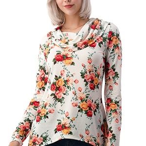NEW Floral White Background Cowl Sharkbite Top